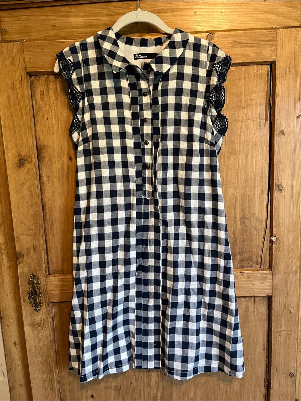 Anthropologie Navy and White Gingham Button-Front Dress